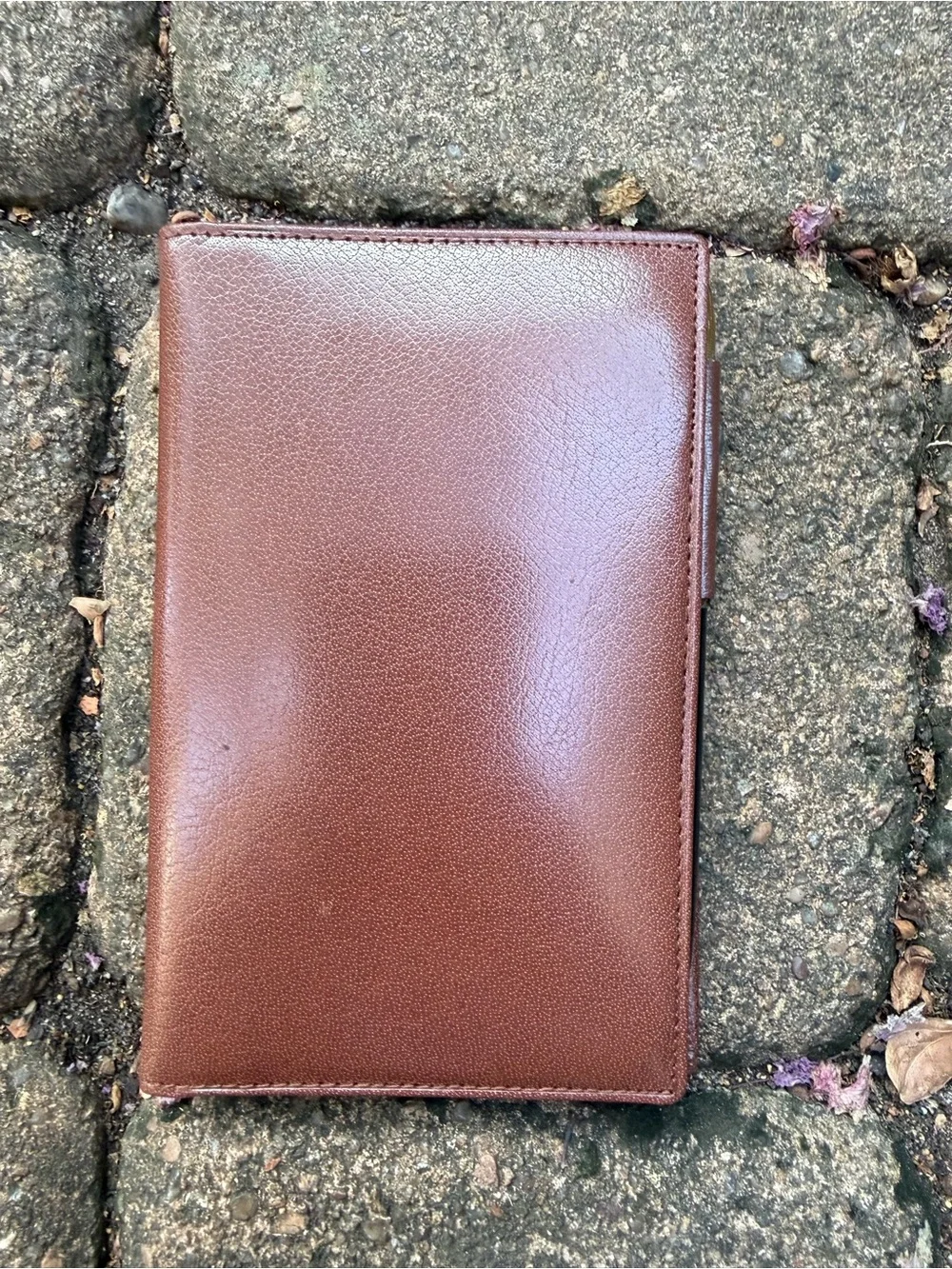 Vintage Genuine Calfskin Leather Checkbook Wallet Cover Brown w/ Pen
